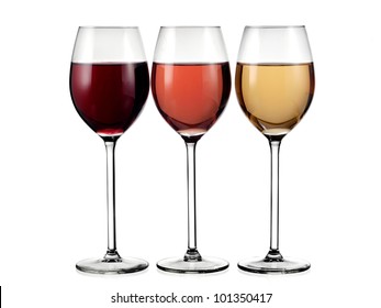 Glasses With Red, Rose And White Wine