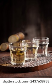 Glasses of cachaça served on the table.