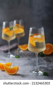 Glasses With Traditional Hungarian Drink Spritz - Mix Of Wine And Mineral Water