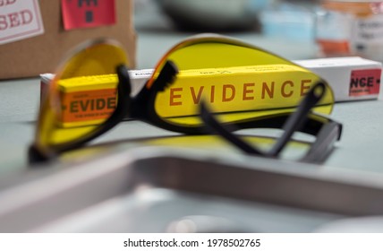 Glasses UV For Criminology On Police Records, Conceptual Image