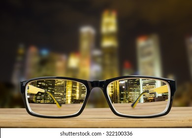 Glasses view vision focus viewpoint at Night City.