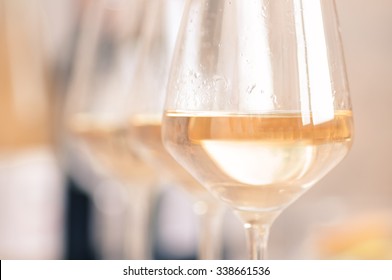 Glasses Of White Wine Chardonnay Closeup