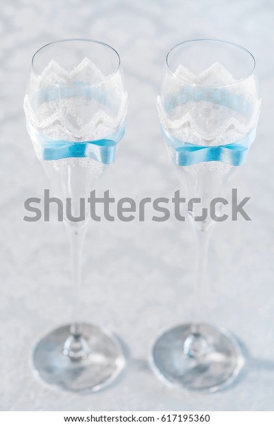 Glasses Wine Glasses Transparent Glasses Decorated Stock Photo