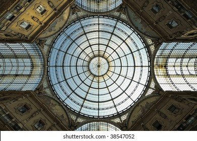 Glass-vaulted roof of Galleria Vittorio Emanuele II, arcade, Milan, Lombardy, Italy - Powered by Shutterstock