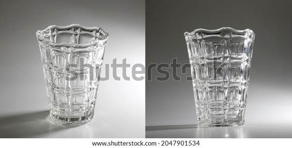 Glassware retro old. Crystal\
transparent utensils. Vase, glass old, isolated. vintage. Bohemian\
glass.