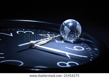 Glassy globe and clock
