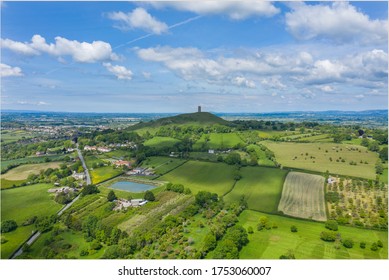 Glastonbury Tor from drone summer day