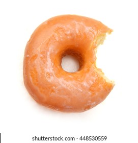 Glazed Donut with Bite Missing Isolated on white Background