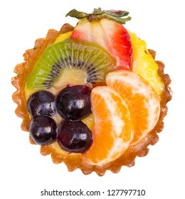 Glazed Fruit Tart Top View Isolated On White