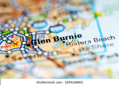 Glen Burnie. Maryland. USA On A Geography Map