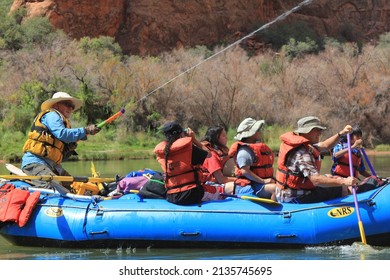 Glen Canyon National Recreation Area, Arizona, USA - Circa  June 2015 - River Guide Shooting Super Soaker With Dine (Navajo) Youth During Water Battle While Rafting On The Colorado River.