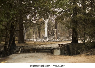 GLEN ELLEN, CALIFORNIA/ USA - OCT 16, 2017: The Remains Of A Home In A Sonoma County Neighborhood. Fires In California Have Burned Over 220,000 Acres And Destroyed 5700 Structures.