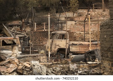 GLEN ELLEN, CALIFORNIA/ USA - OCT 16, 2017: The Remains Of A Home In A Sonoma County Neighborhood. Fires In California Have Burned Over 220,000 Acres And Destroyed 5700 Structures.