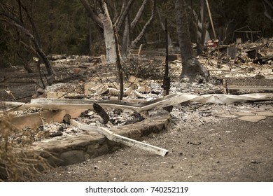 GLEN ELLEN, CALIFORNIA/ USA - OCT 16, 2017: The Remains Of A Home In A Sonoma County Neighborhood. Fires In California Have Burned Over 220,000 Acres And Destroyed 5700 Structures.