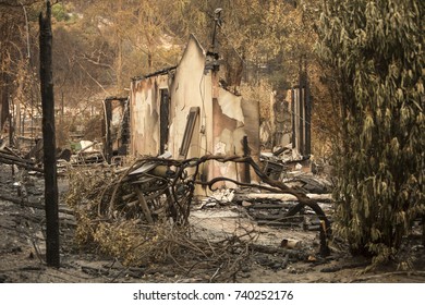 GLEN ELLEN, CALIFORNIA/ USA - OCT 16, 2017: The Remains Of A Home In A Sonoma County Neighborhood. Fires In California Have Burned Over 220,000 Acres And Destroyed 5700 Structures.