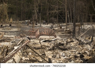 GLEN ELLEN, CALIFORNIA/ USA - OCT 16, 2017: The Remains Of A Home In A Sonoma County Neighborhood. Fires In California Have Burned Over 220,000 Acres And Destroyed 5700 Structures.