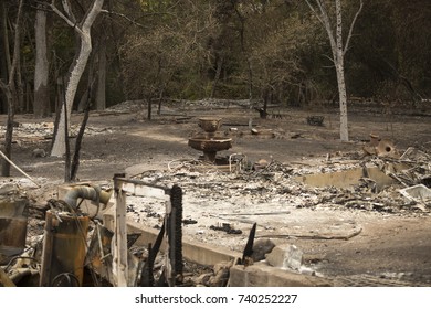 GLEN ELLEN, CALIFORNIA/ USA - OCT 16, 2017: The Remains Of A Home In A Sonoma County Neighborhood. Fires In California Have Burned Over 220,000 Acres And Destroyed 5700 Structures.