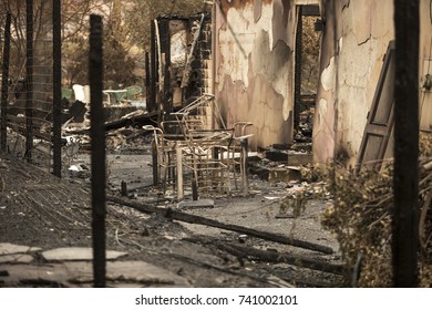 GLEN ELLEN, CALIFORNIA/ USA - OCT 16, 2017: The Remains Of A Home In A Sonoma County Neighborhood. Fires In California Have Burned Over 220,000 Acres And Destroyed 5700 Structures.