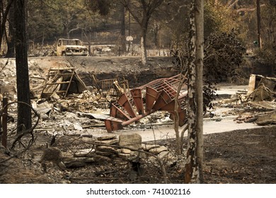 GLEN ELLEN, CALIFORNIA/ USA - OCT 16, 2017: The Remains Of A Home In A Sonoma County Neighborhood. Fires In California Have Burned Over 220,000 Acres And Destroyed 5700 Structures.