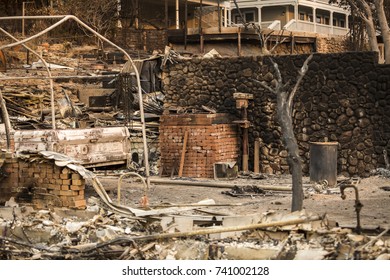 GLEN ELLEN, CALIFORNIA/ USA - OCT 16, 2017: The Remains Of A Home In A Sonoma County Neighborhood. Fires In California Have Burned Over 220,000 Acres And Destroyed 5700 Structures.