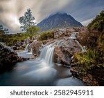 Glen Etive waterfall with the Munro of  Etive mor