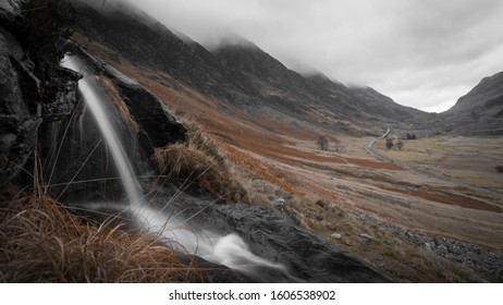 Glencoe Waterfall Winter Dark Landscape View