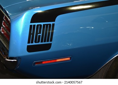 Glendale Arizona 3-17-2022 Hemi Sign On Vintage Car Equipped With A Hemi Engine