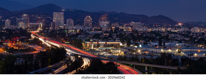 Glendale, CA - July 25 2021:  The 134 Highway Leads Into Downtown Glendale At Dusk