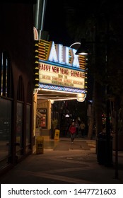 GLENDALE, CA/USA - JANUARY 6, 2019: The Marquee Of The Historic Alex Theatre In Glendale California