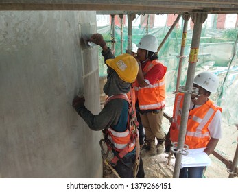 Glenmarie, Malaysia. April 22 2019.  Inspection of r.c column finishes and surface for one of the mega project in Malaysia. - Shutterstock ID 1379266451