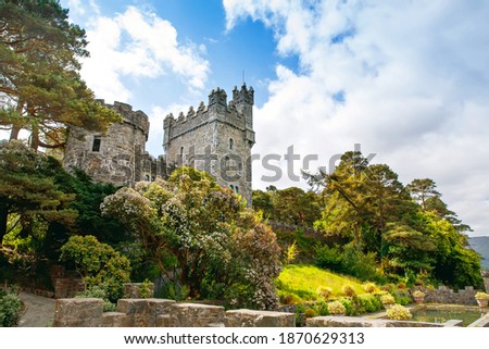 Glenveagh Castle, Donegal in Northern Ireland. Beautiful park and garden in Glenveagh National Park, second largest park of the country. Gleann Bheatha in Irish language