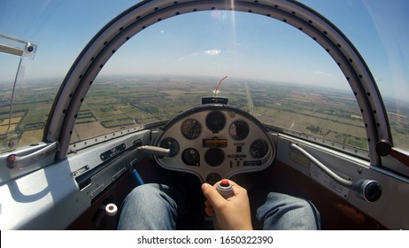 Glider Plane Pilot In The Cockpit 