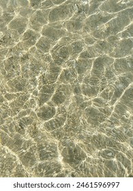 The glimmering reflection of light on the water’s surface creates a seamless and serene backdrop against the sand
