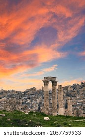 Glimpse Of The Citadel Of Amman At Sunset