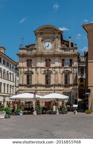 A glimpse of the Piazza della Libertà square, in the historic center of Spoleto, Italy