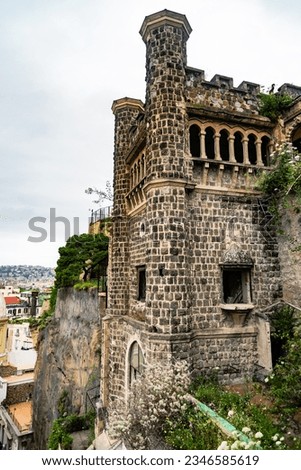 Glimpse of the twentieth-century Villa Ebe, also known as Pizzofalcone Castle, at the top of the Pizzofalcone Ramp on Mount Echia, Naples, Italy