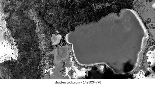 Glioblastoma Multiforme, Black Gold, Polluted Desert Sand, Black And White Photo, Abstract Photography Of The Deserts Of Africa From The Air, Aerial View, Abstract Naturalism, Contemporary Photo Art,