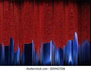 Glitch Art Background. Color Noise. Digital Distortion. Bitcoin Cryptocurrency. Dark Red Blue Pixel Grain Line Static Defect Distressed Screen Overlay.