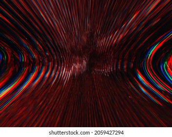 Glitch Art. Color Distortion. Video Damage. Frequency Frame Overlay. Dark Neon Red Black Green Metallic Geometric Curves Noise Futuristic Abstract Background.