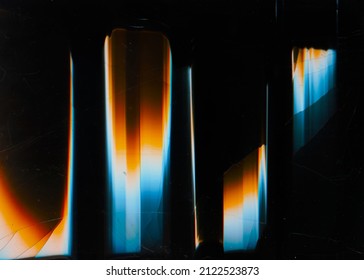 Glitch overlay. Broken texture. Distorted display matrix. Blue orange white glow defect dust scratches noise on dark black art poster.