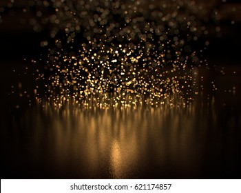 Glitter Lights Background. Gold And Black. De-focused, Bokeh.

