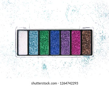 glitter palette sparkles beauty makeup isolation top view