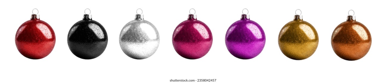 Glitter shimmer Christmas bauble ball on transparent background cutout. PNG file. Many assorted different flavour. Mockup template for artwork design