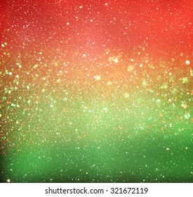 Glitter Vintage Lights Background. Red, Gold And Green. De-focused.
