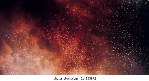 glittering stars on bokeh background sparks of bonfire night
