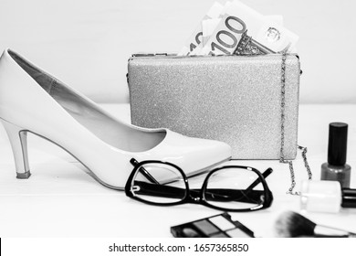 silver shoes and handbags