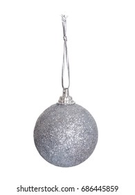 Glittery Silver Grey, Gray Christmas Bauble Isolated On White. Aka Festive Ball..