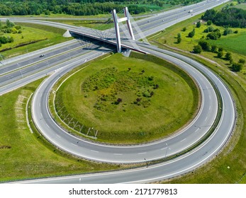 Gliwice, Poland. Highway Aerial View. Overpass and bridge from above. Gliwice, Silesia, Poland. Transportation bird's-eye view.
