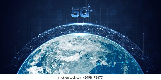 Global 5G network wireless systems and internet technology concept. smart city communication network. 5G wireless mobile internet wifi connection data. Elements of this image furnished by NASA. - Powered by Shutterstock