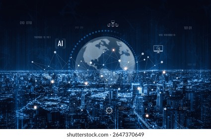 Global AI network showing connection between AI, global, and network elements across the digital world and data infrastructure Vouch - Powered by Shutterstock - Get 15% off with code: PIKWIZARD15